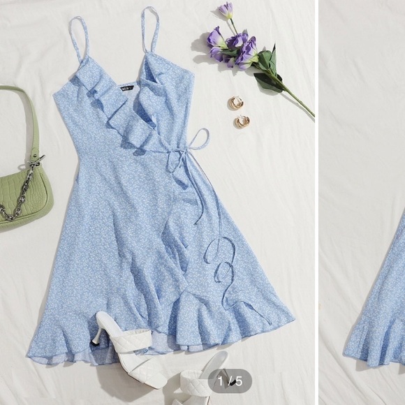 SHEIN Dresses & Skirts - Ruffle Trim Wrap Tie Side Ditsy Floral Slip Dress